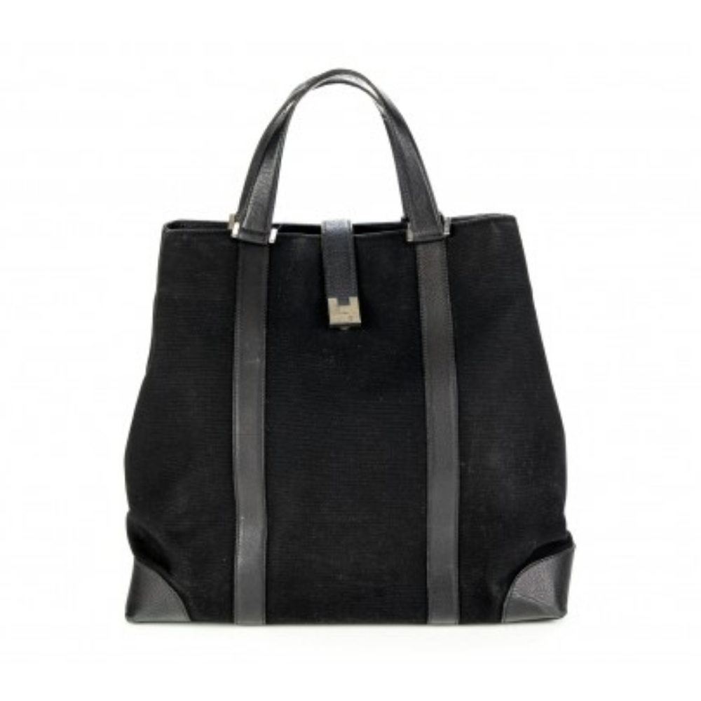Rare lambertson truex black canvas tote bag with leather trim